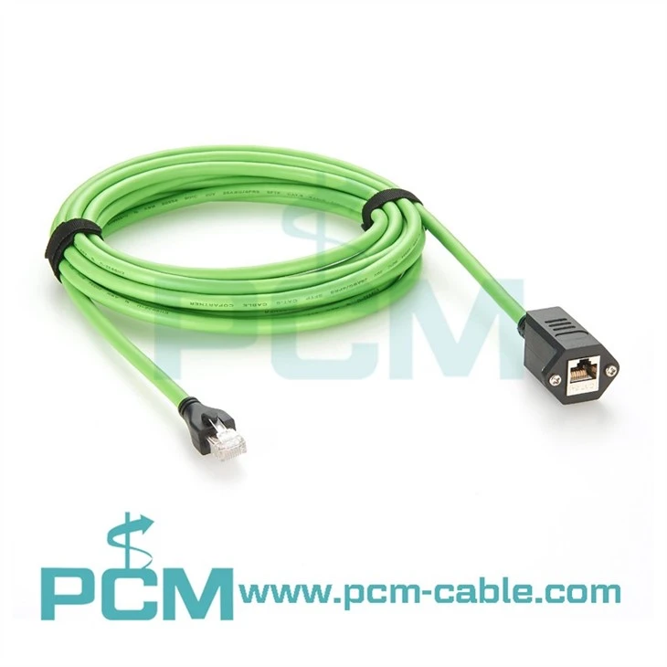 RJ45 Male to Panel Mount RJ45 Female Industrial Ethernet Cable – Cat6A, High Flex, TPU Jacket