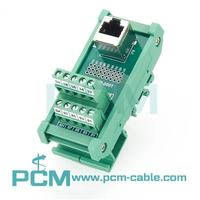 Iarnród DIN RJ45 Go dtí an Adaptóir Bloc Teirminéil - Jack Ingearach