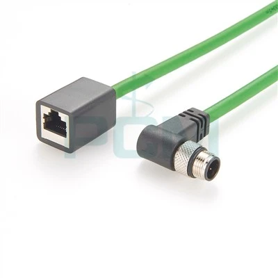 M12 D Cód 4 Seasamh Dronuillinn Fireann Go RJ45 Mná Cábla Profinet Cábla 22 Scragall AWG Sciathaithe